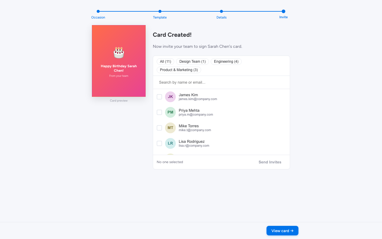 Card created confirmation