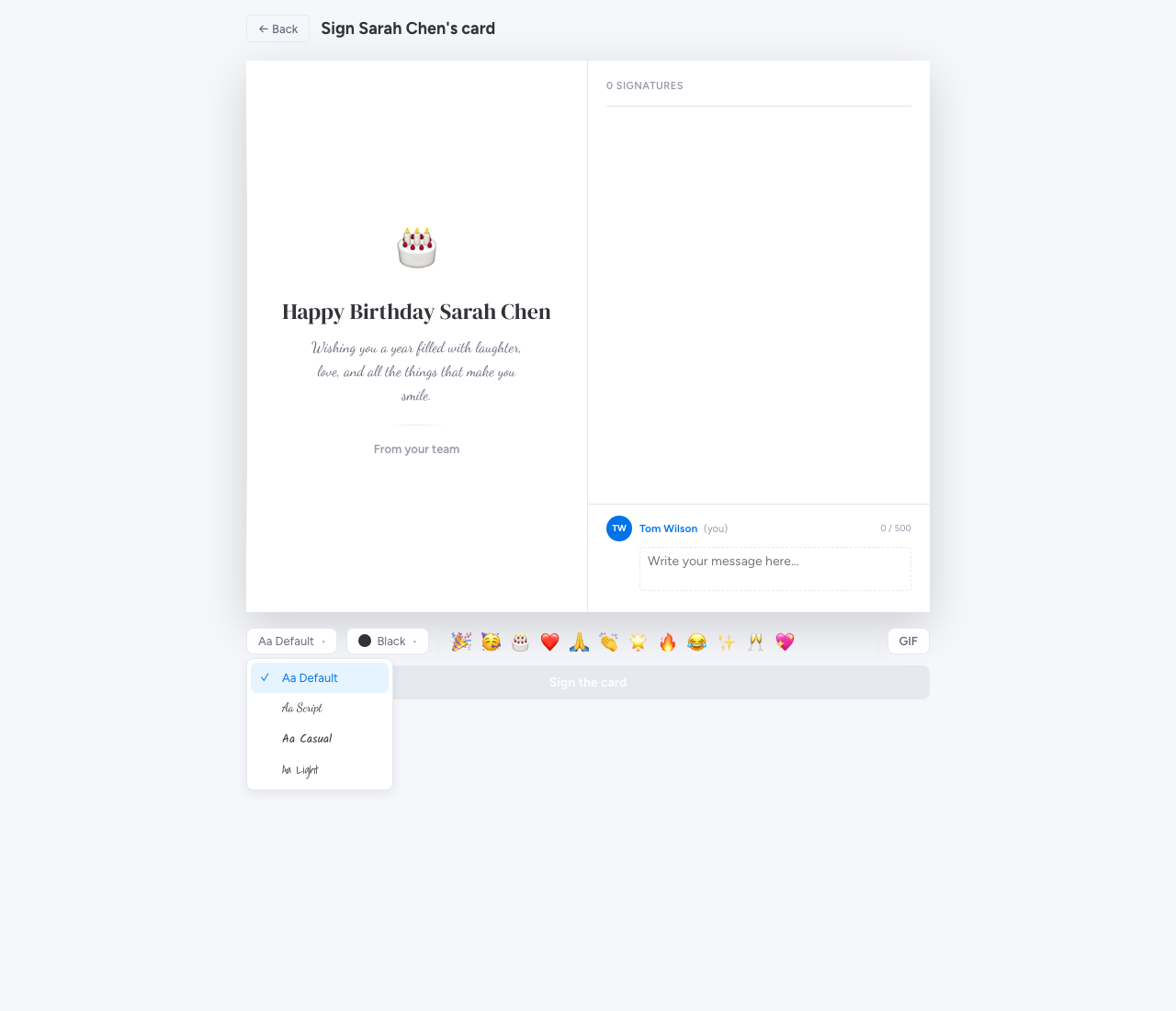 Font picker dropdown