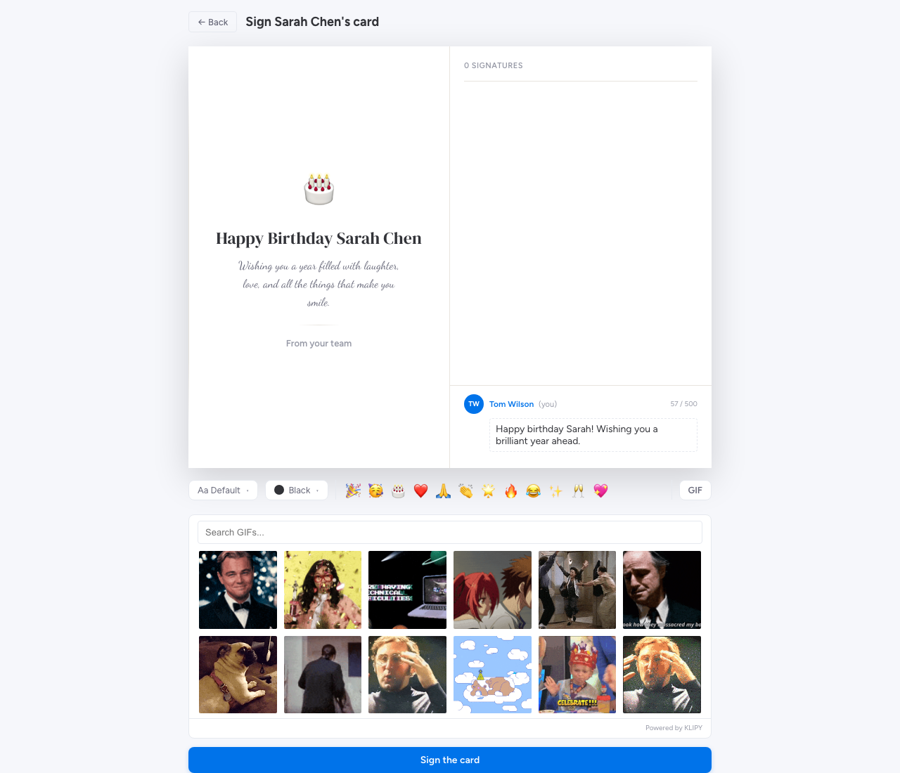 GIF picker — search and trending grid