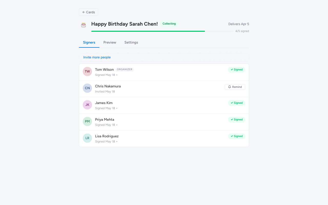 Progress ring on the Signers tab
