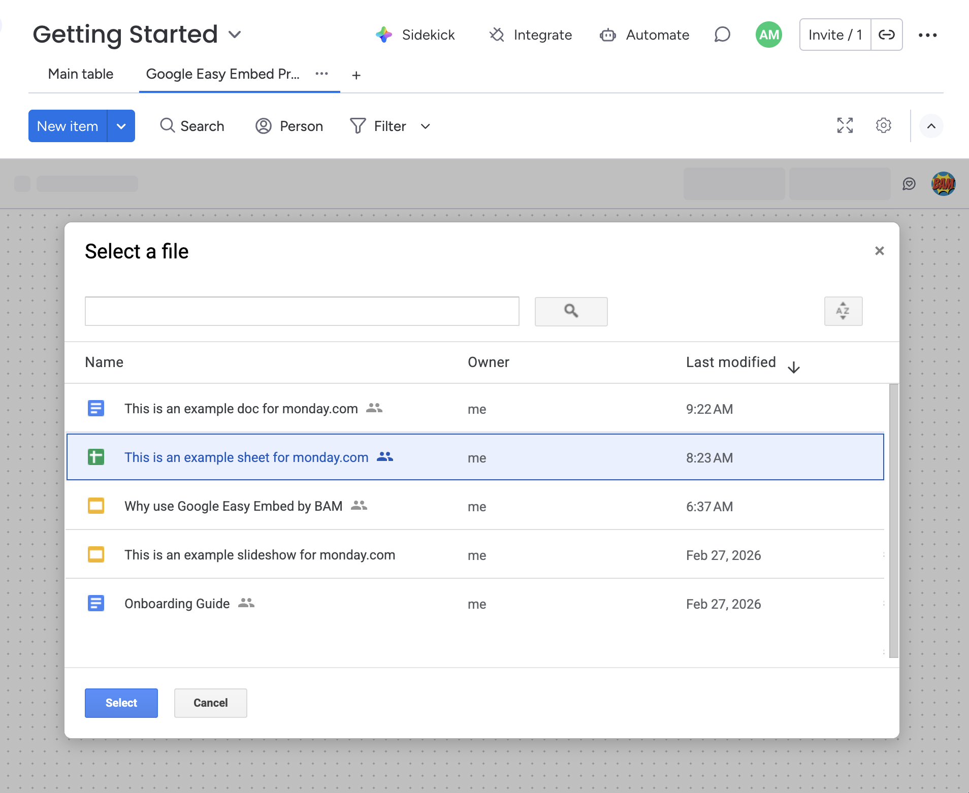 Select a file from Google Drive